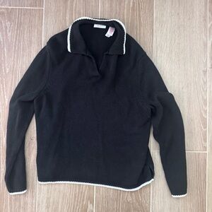 Liz Claiborne Black V-Neck Polo Sweater with White Trim